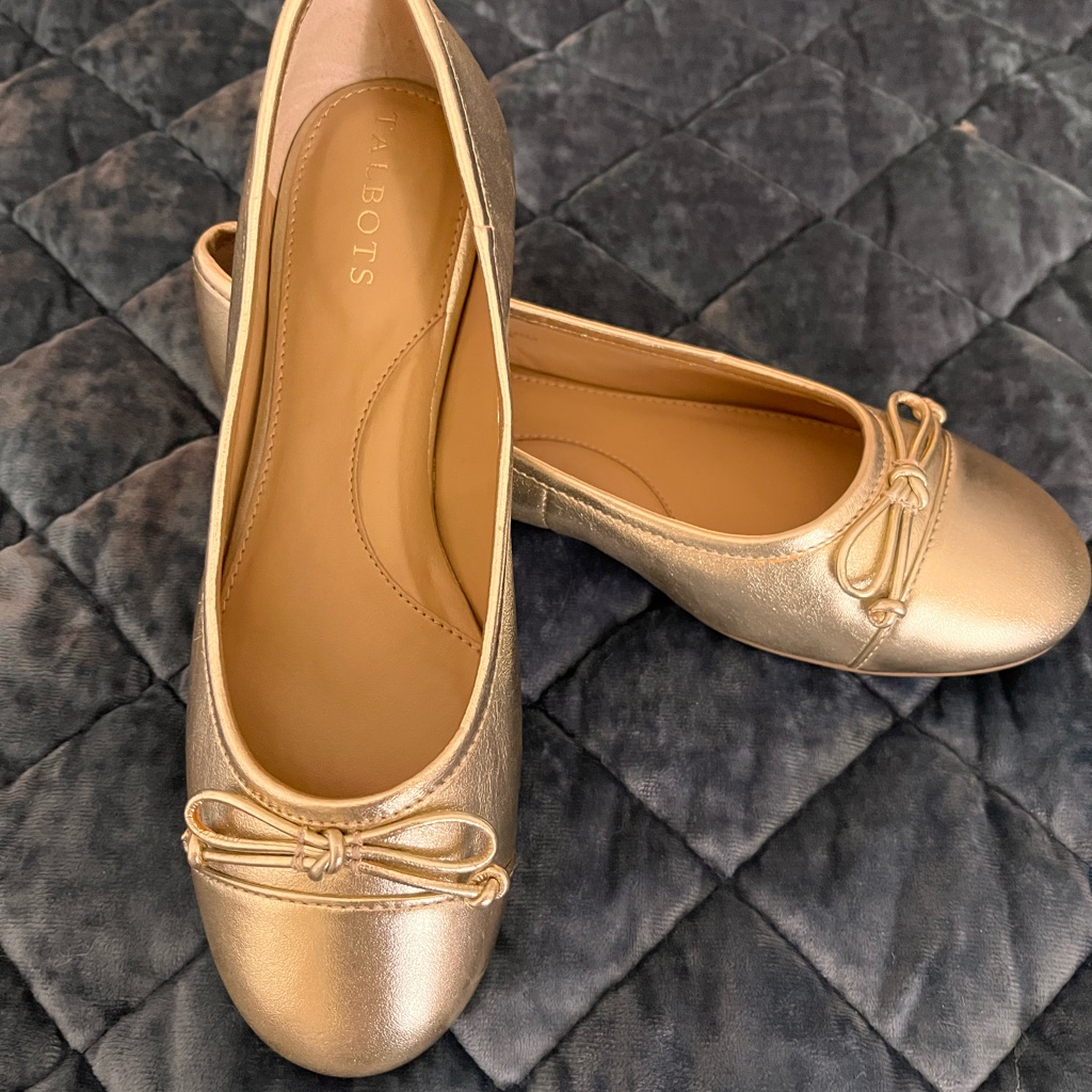 Talbots Metallic Champagne Ballet Flats With Bow